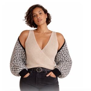 Maeve Anthropologie Sweater Shrug Size M Casual Black & White Cozy Graphic